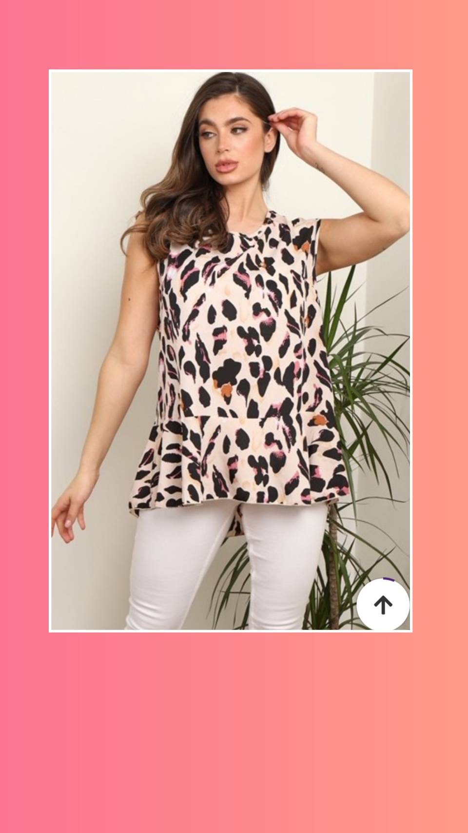 Leopard print satin Plus size sleeveless blouse with peplum hem