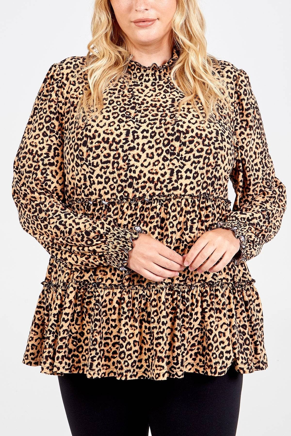 Plus size curve range leopard print long sleeved top