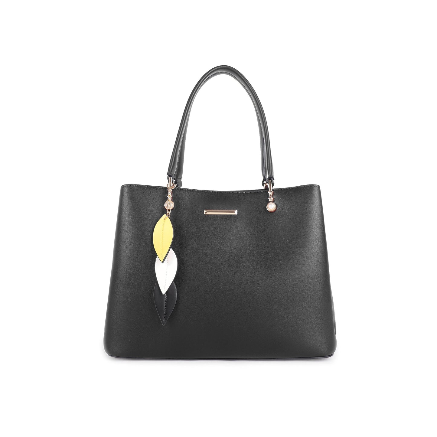 This stylish plain totebag with a leaves chain is