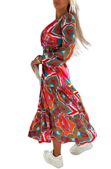 Satin wrap vibrant Sally dress with belt