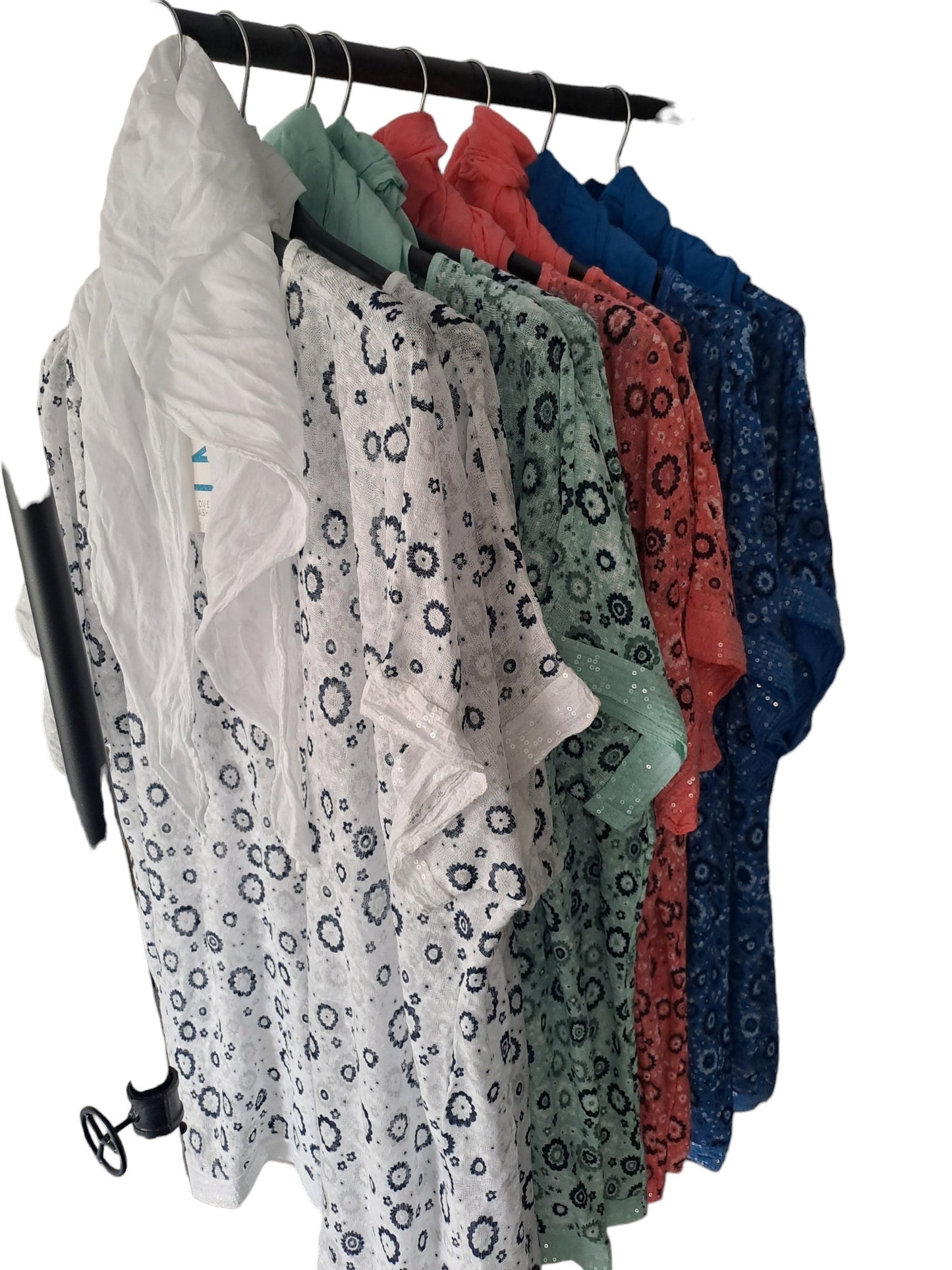 Printed thin knit with scarf and sequin trim hem - various colours