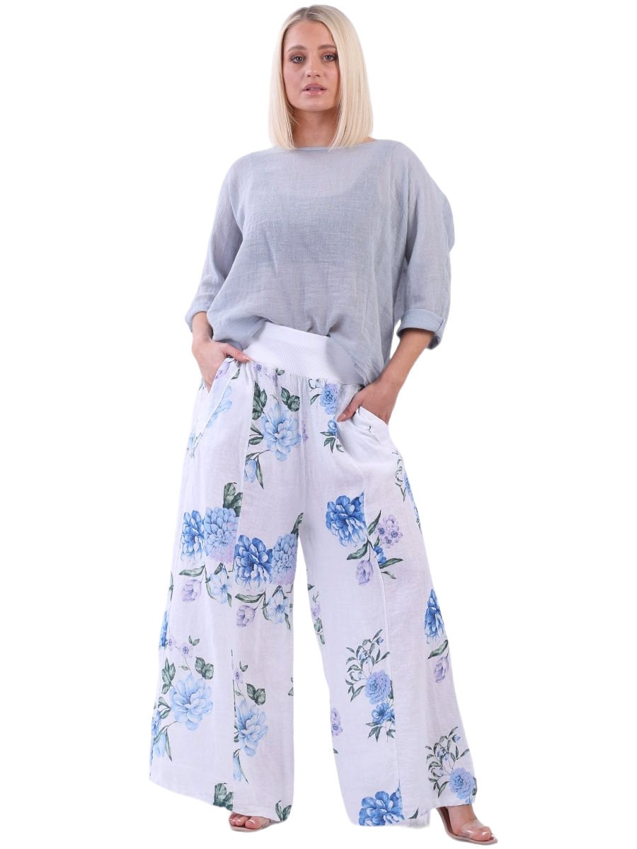 Floral wide leg linen trousers