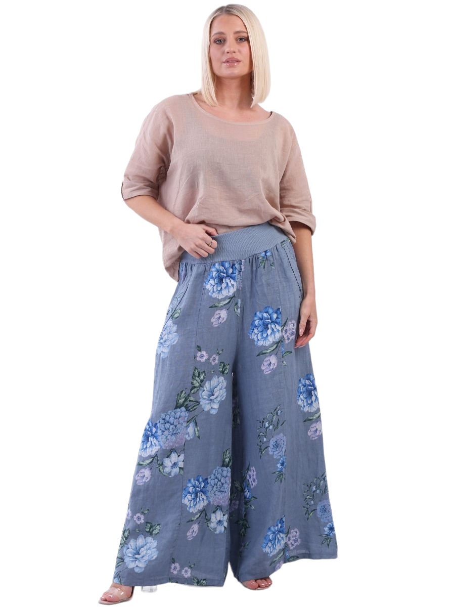 Floral wide leg linen trousers