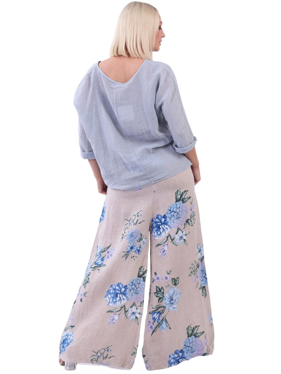 Floral wide leg linen trousers