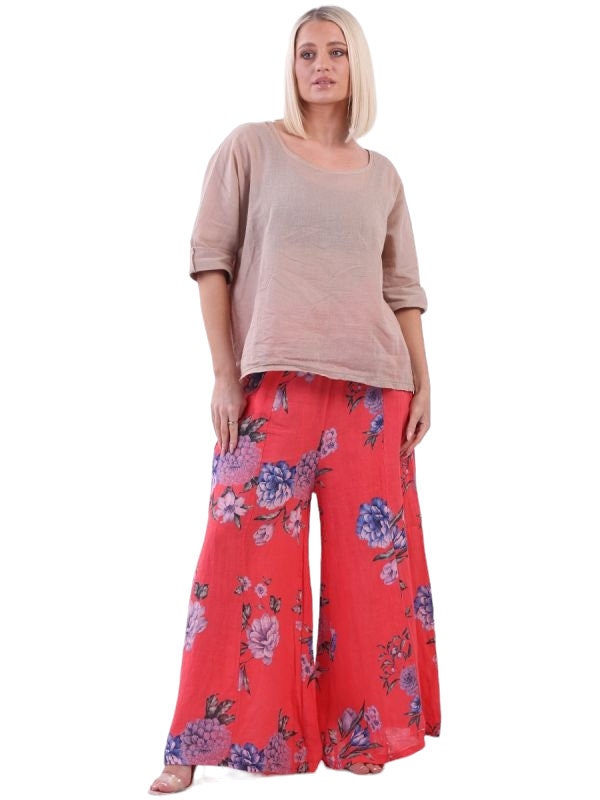 Floral wide leg linen trousers