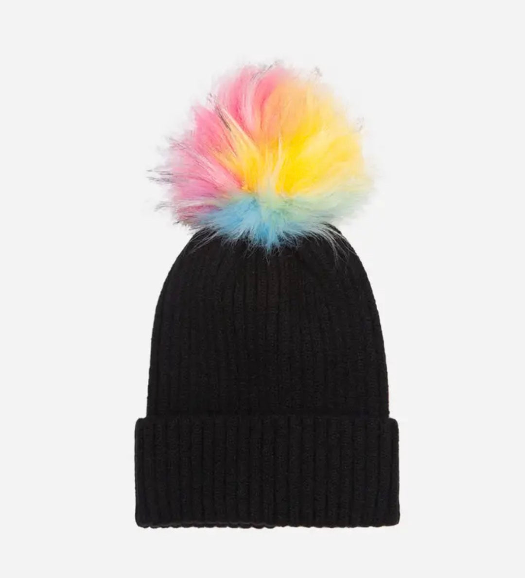 Multicoloured bobble black hat