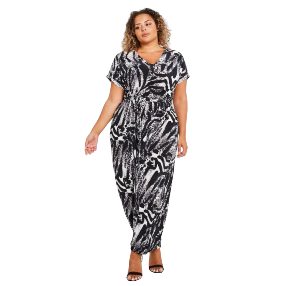 Curve range plus size leopard dark print jumpsuit