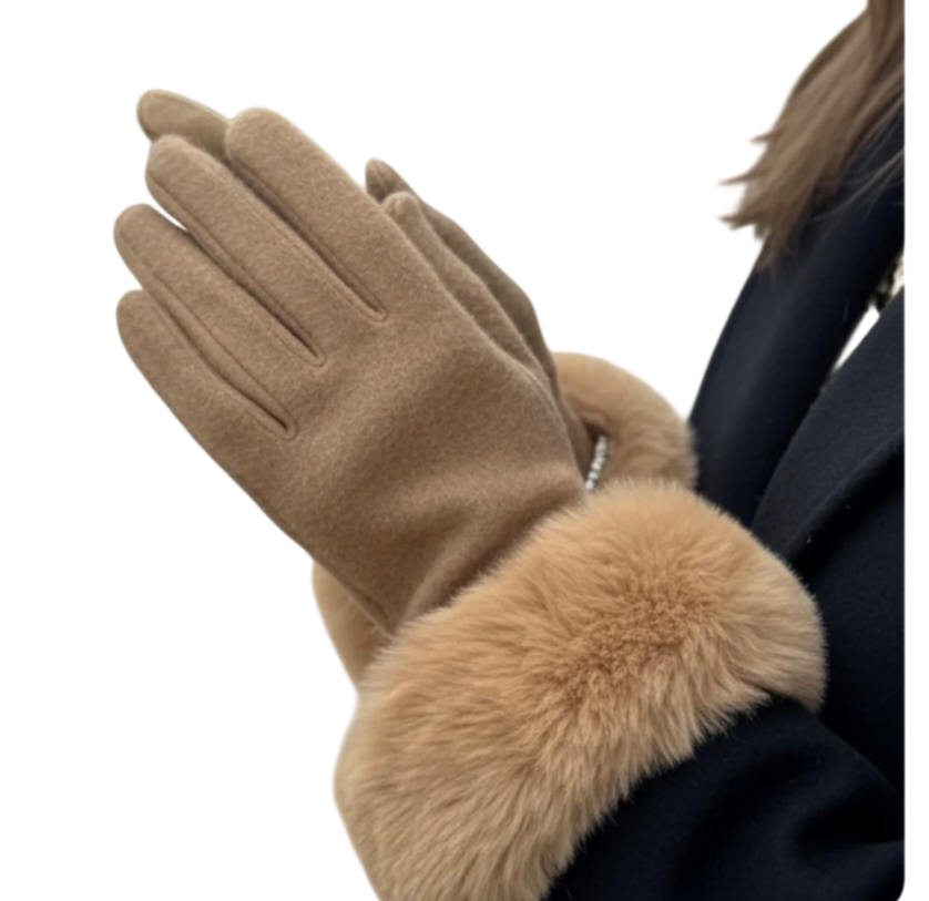 Fur trim gloves in three colours