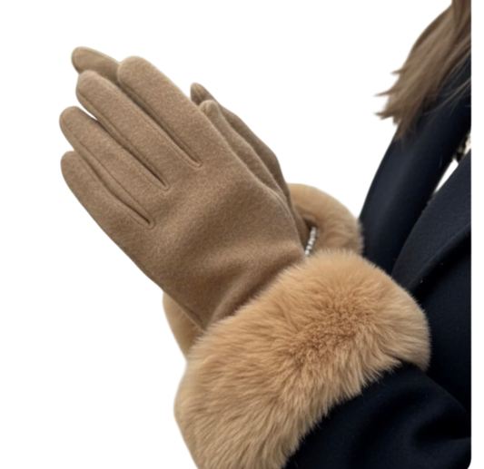 Fur trim gloves in three colours