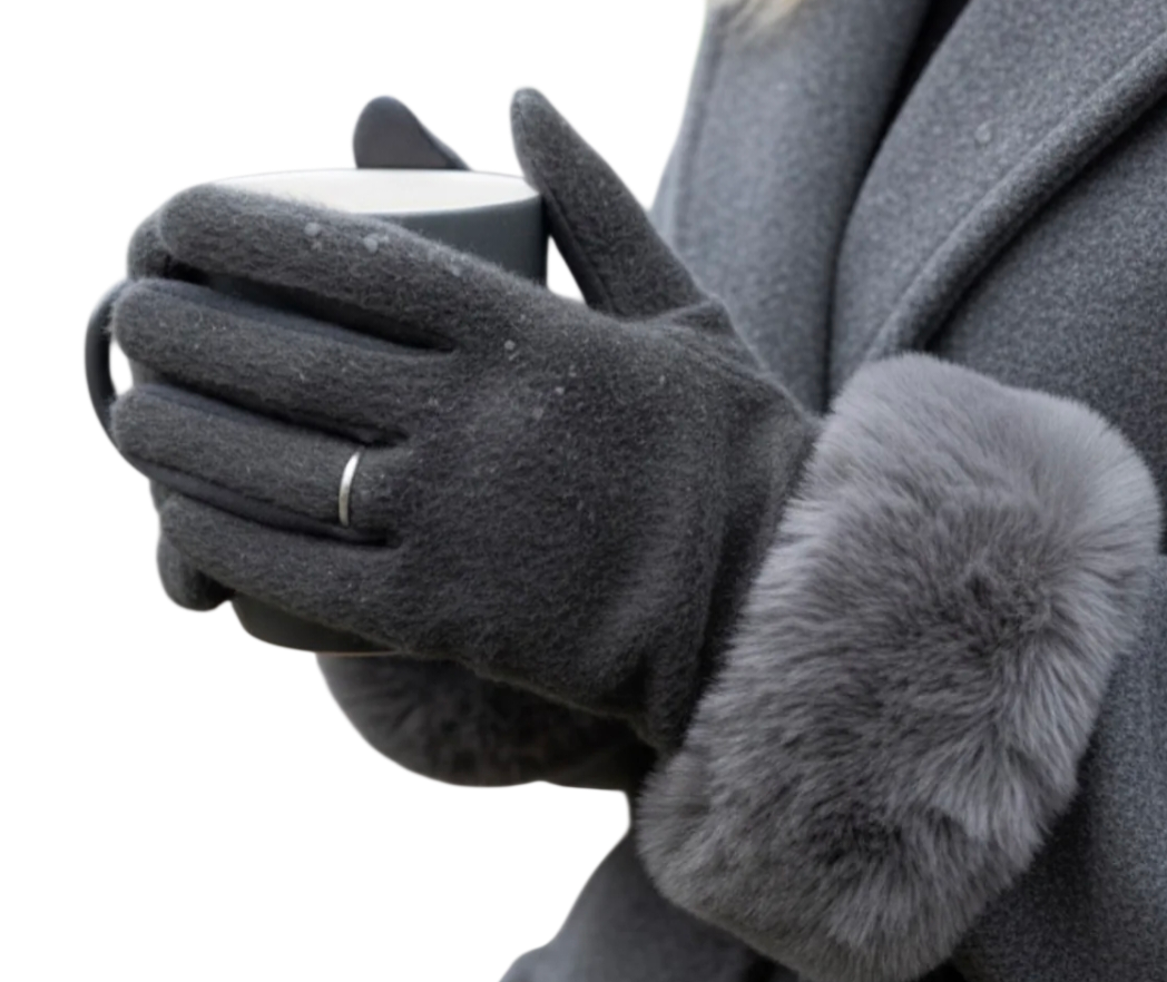 Fur trim gloves in three colours
