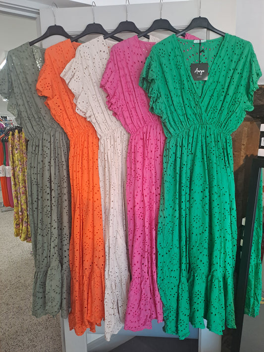 Curve range broderie Lace Wrap Top Frill Hem Dress - in five colours
