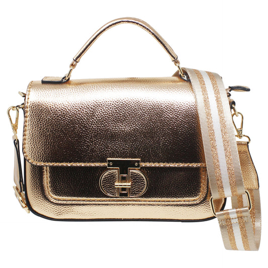 Metallic crossbody bag with changeable strap - in seven colours