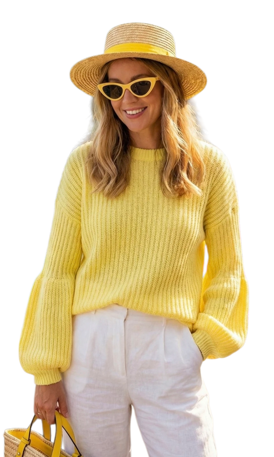 Soft ribbed balloon sleeve jumper in seven colour
