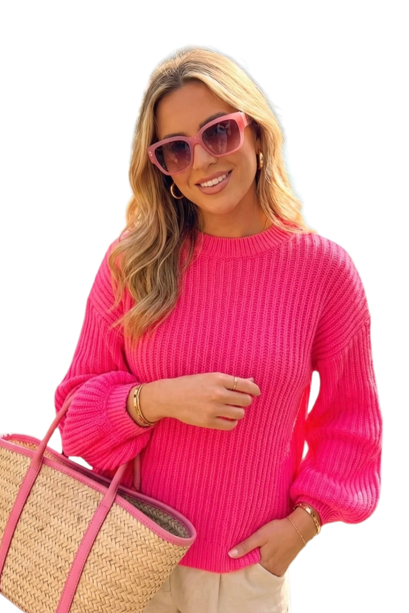 Soft ribbed balloon sleeve jumper in eight colours