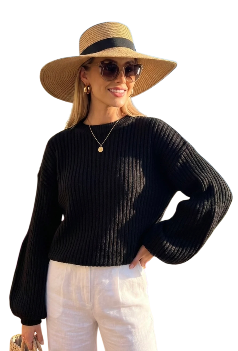 Soft ribbed balloon sleeve jumper in eight colours