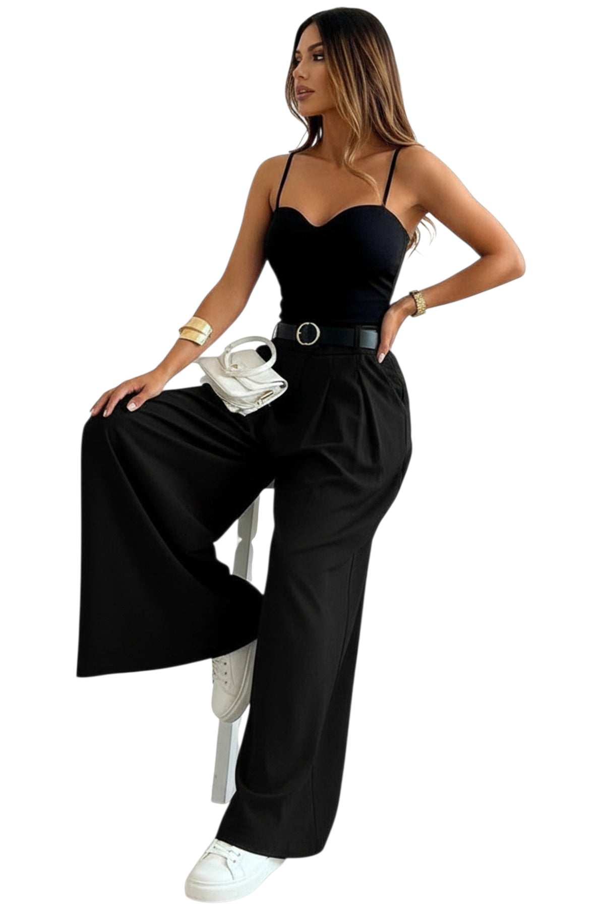 Belted wideleg trousers in stone, camel, mint and black