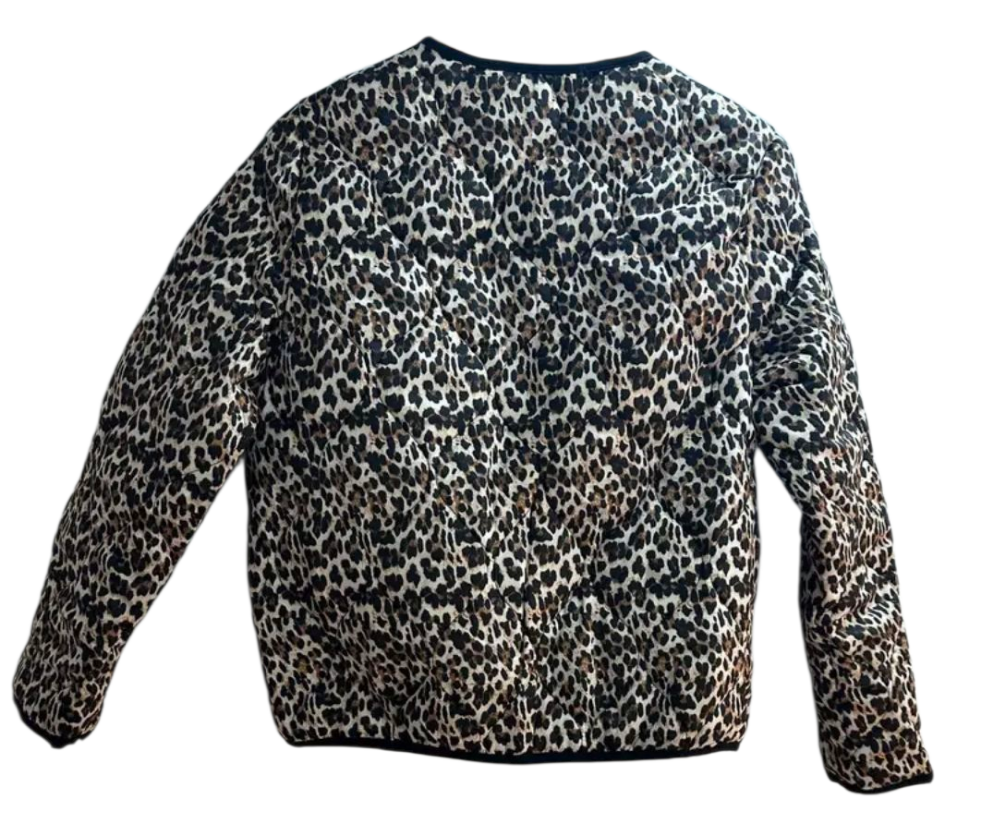 Quilted leopard buttons through jacket