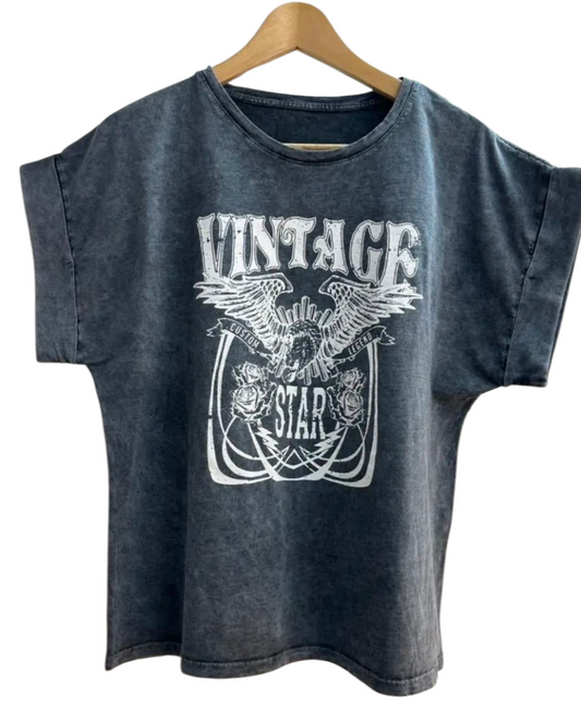 Grey Vintage and eagle t-shirt with turn up sleeve