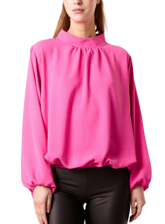 Bubble hem blouse in cream, blue, pink and green