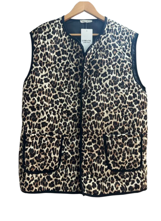 Quilted leopard gillet with black trim