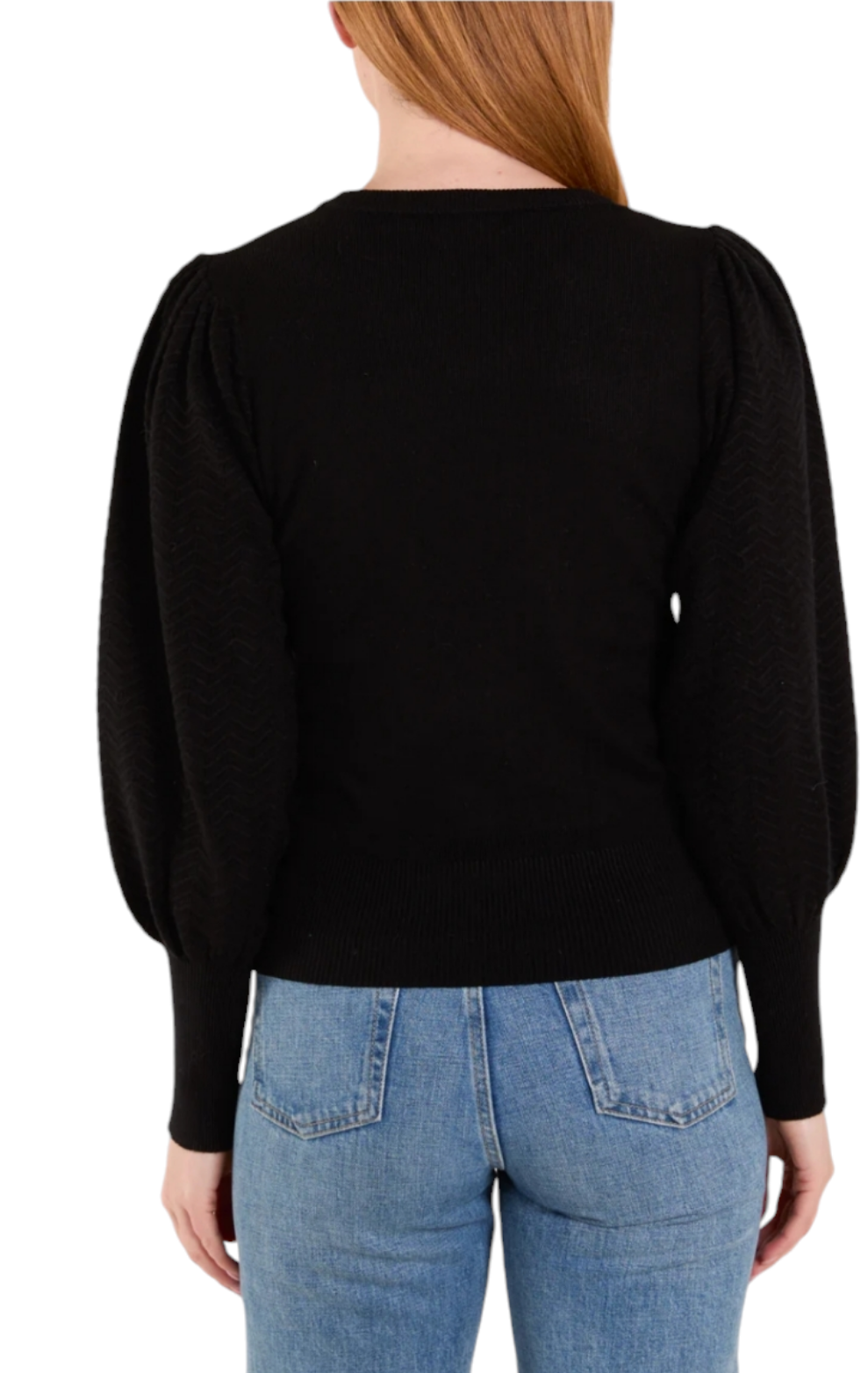 Balloon ribbed sleeved black jumper