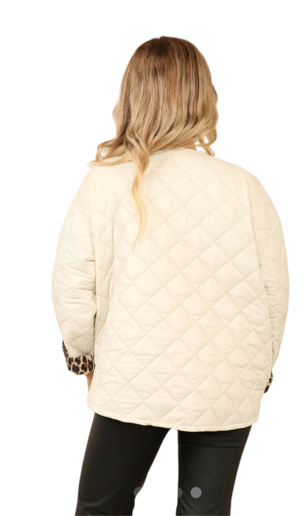 Quilted lightweight jacket with leopard trim - in two colours