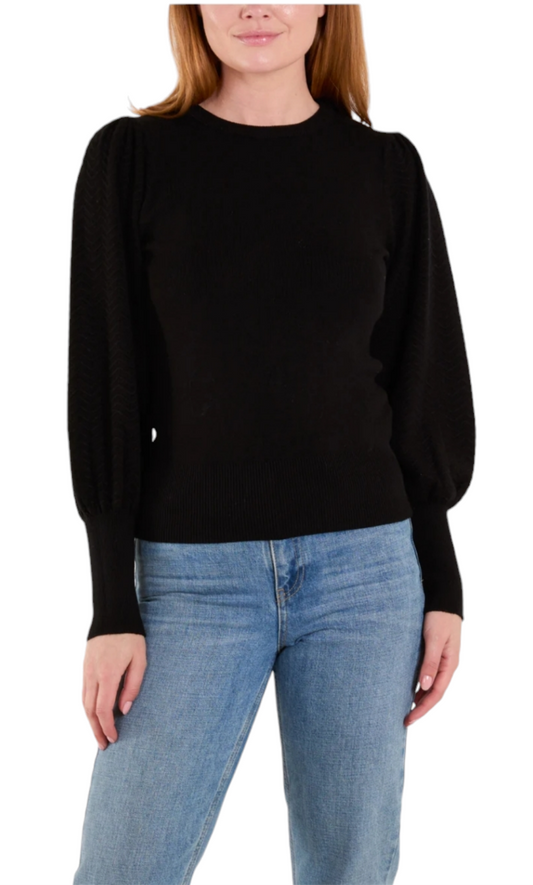 Balloon ribbed sleeved black jumper