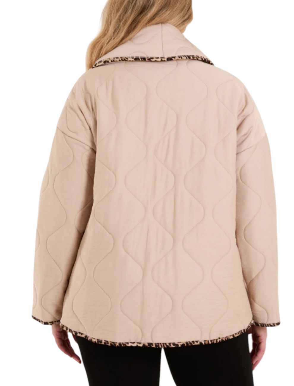 Leopard trim quilted jacket in cream