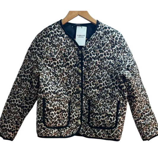 Quilted leopard buttons through jacket