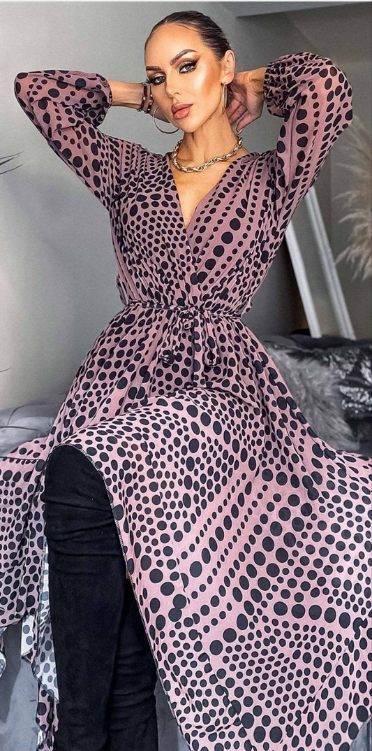 Blush dress with black spots