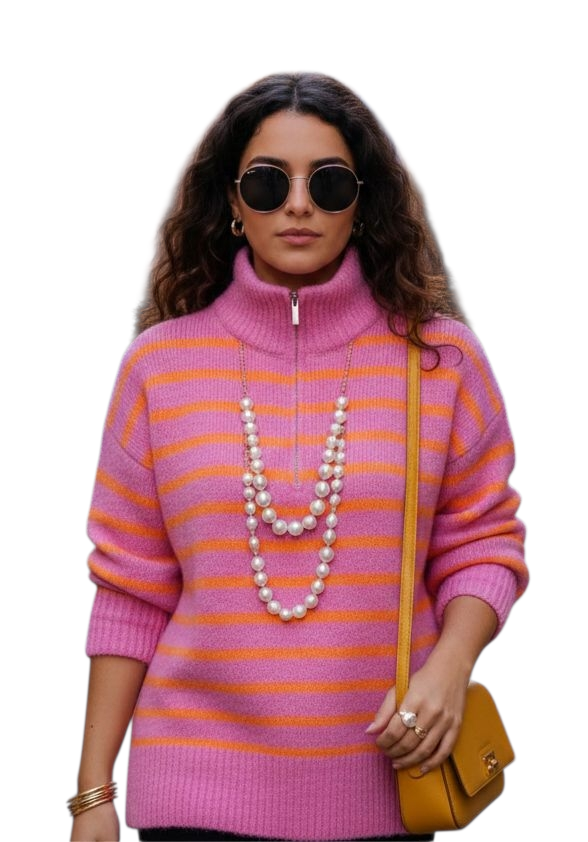 Zip up striped jumper in three colours