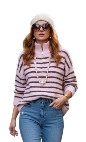 Zip up striped jumper in three colours