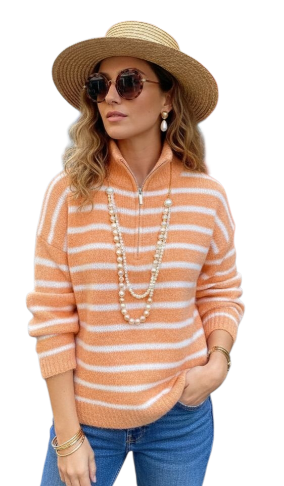 Zip up striped jumper in three colours