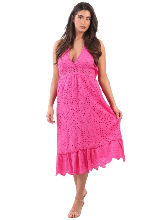 Broderie Eyelet halter neck Dress