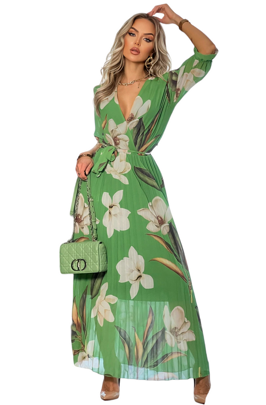 Floral printed Jacqueline dress in blue and green