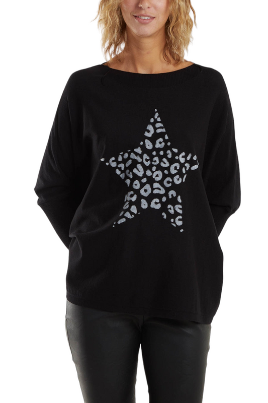 Evita star print back button jumper - three colours