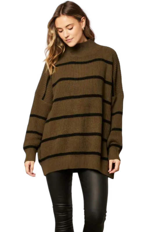 Chunky striped high neck jumper - three colours