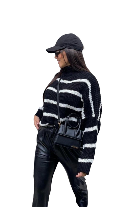 Chunky striped high neck jumper - three colours
