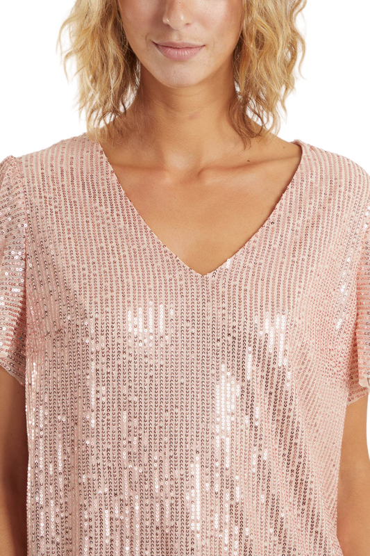 Angel sleeve sequin v-neck top pink