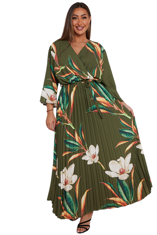 Floral print flare sleeve Curve dress in two colours