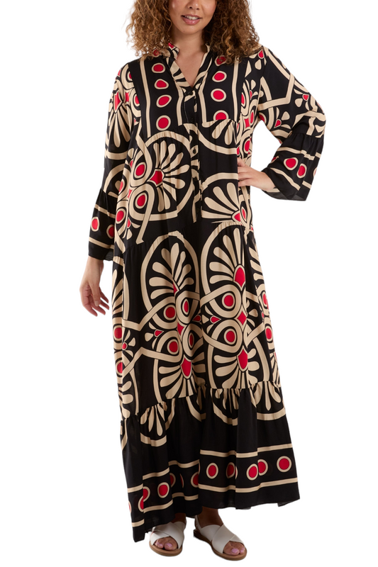 Aztec long sleeved tiered dress