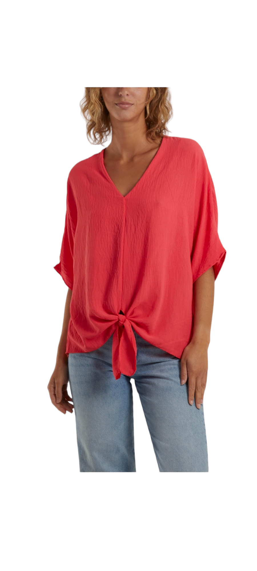 V-neck tie front blouse