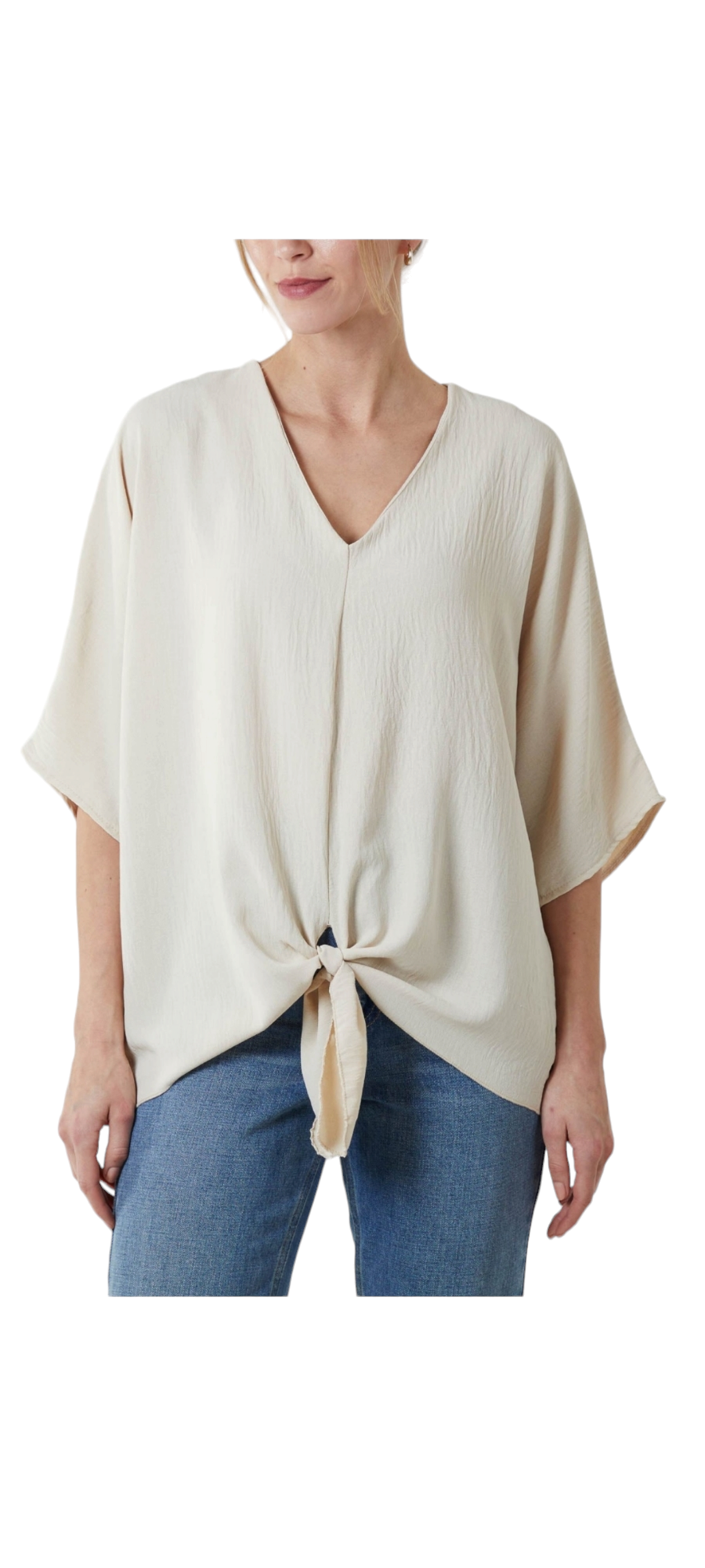 V-neck tie front blouse