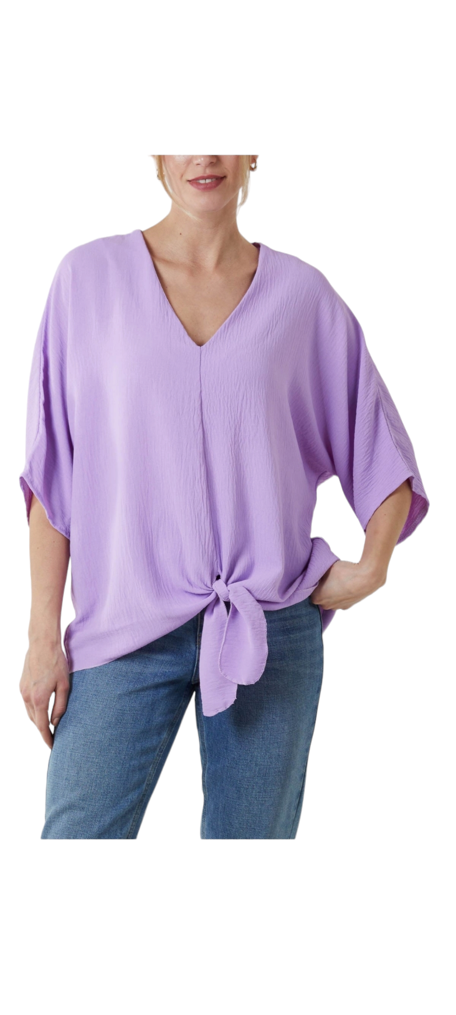 V-neck tie front blouse