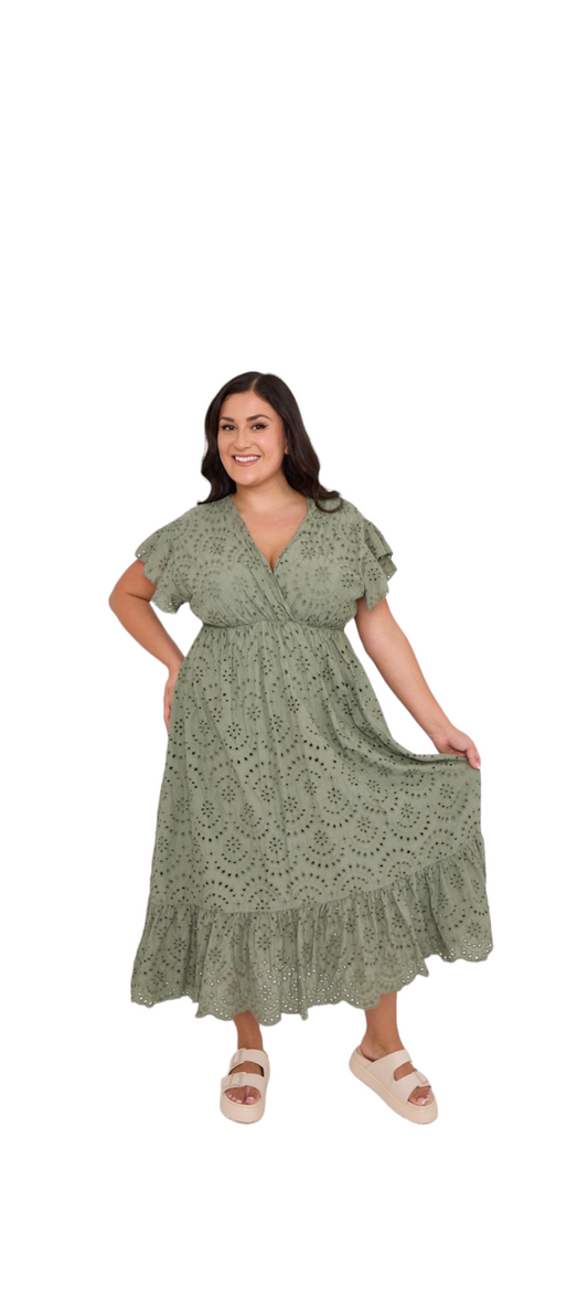 Curve range broderie Lace Wrap Top Frill Hem Dress - in five colours