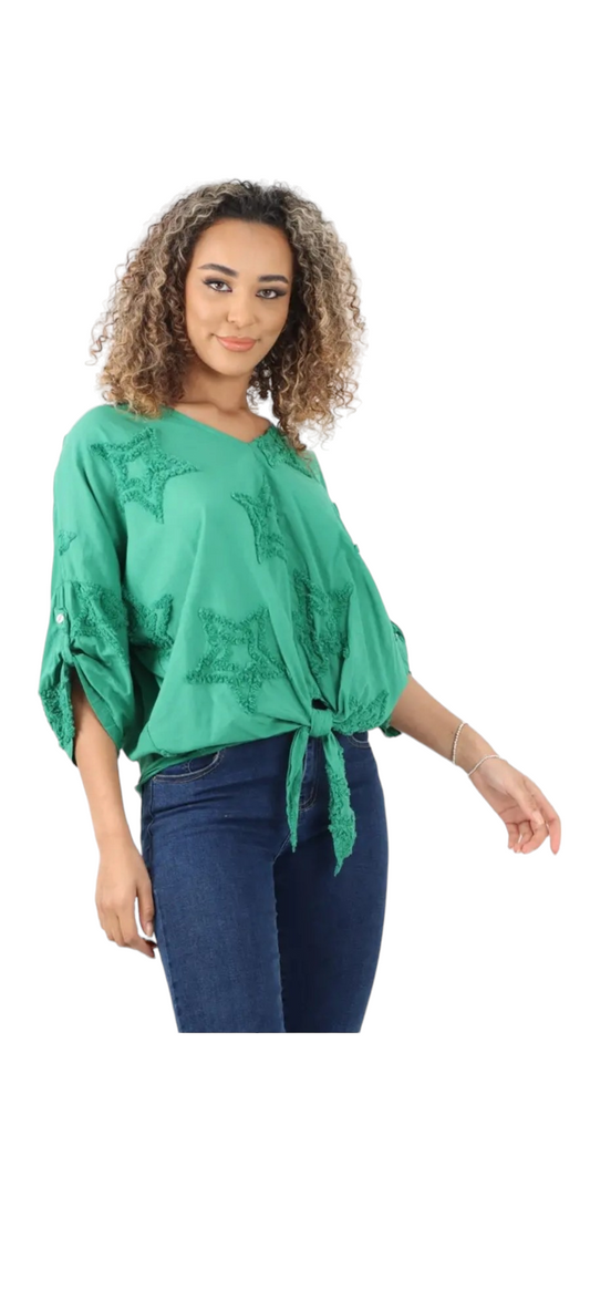 Green star top with tie