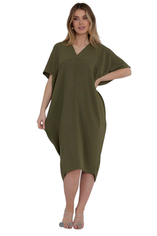 Oversized v-neck cocoon dress - in three colours