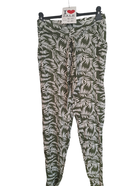 Curve range sage green tropical print trousers