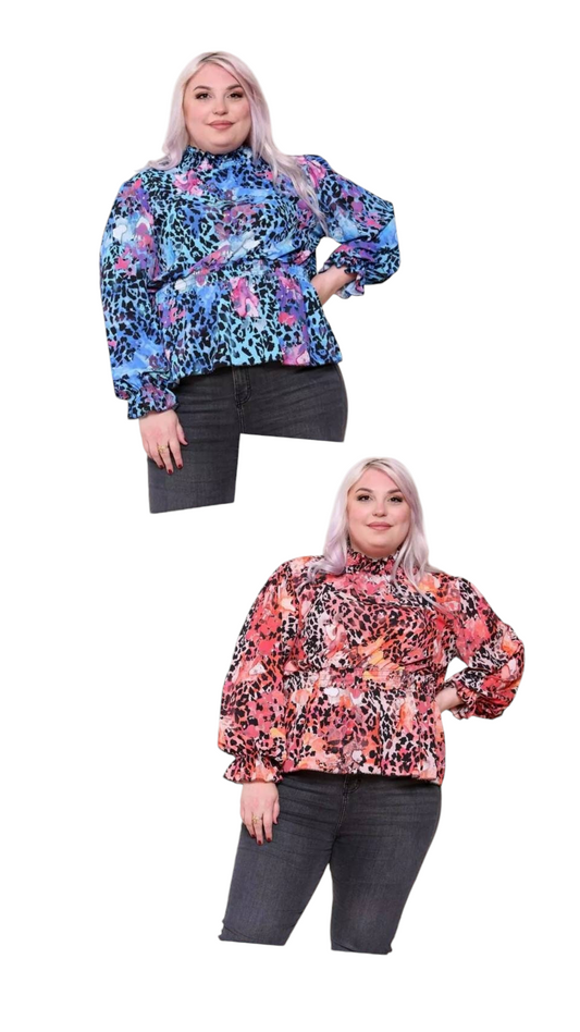 Floral animal print blouse - two colours