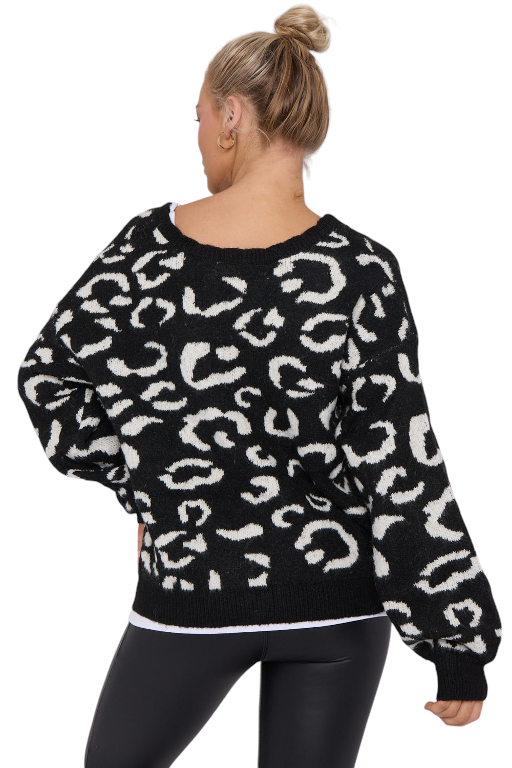 Supersoft leopard print bow jumper - in black, beige and cream